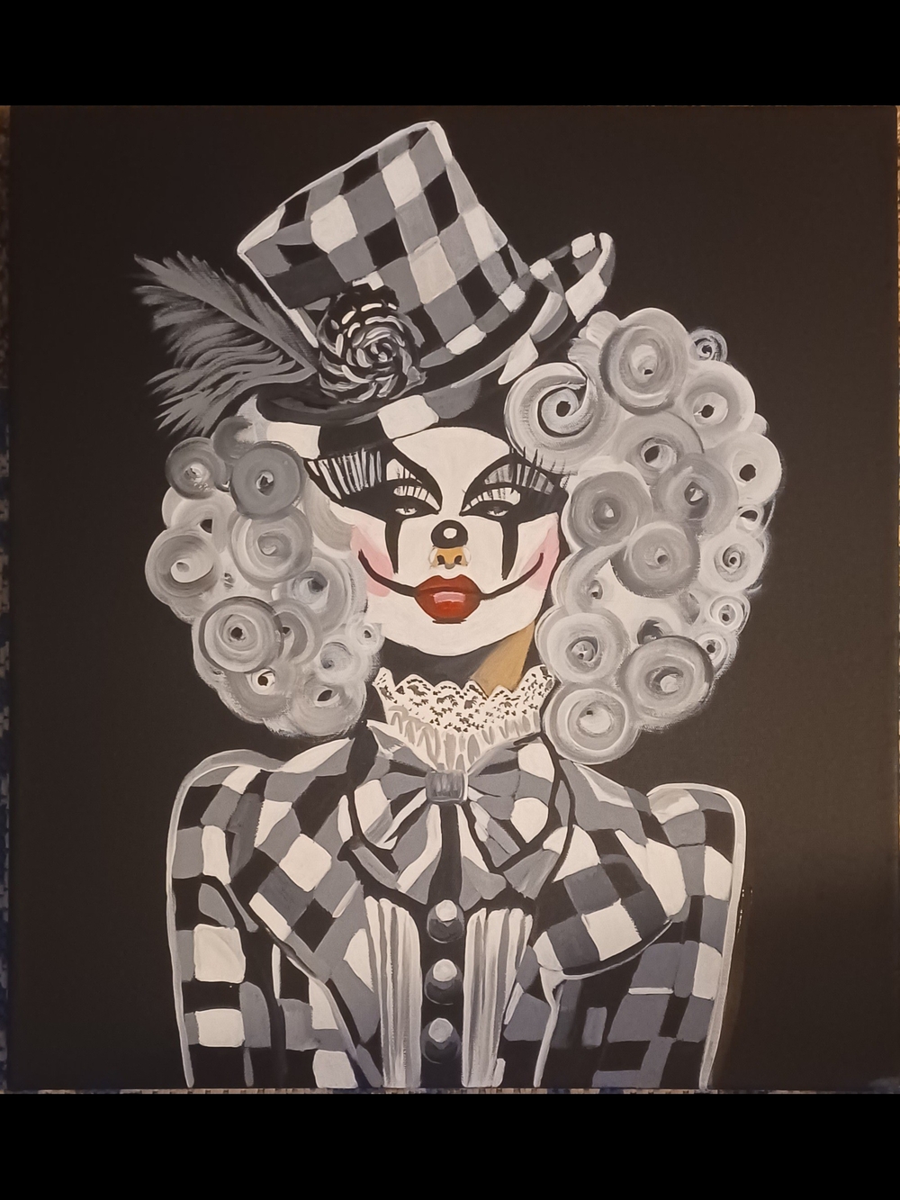 Original Acrylic Clown Wall Art Painting - Black & White